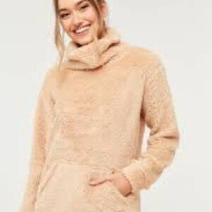 Tissaia Sherpa Womens Size L Plush Teddy salmon Soft Cowl neck Pullover